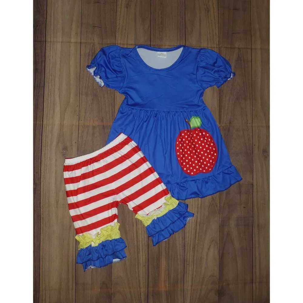 Boutique Back to School Girls Apple Tunic & Shorts Outfit Set
